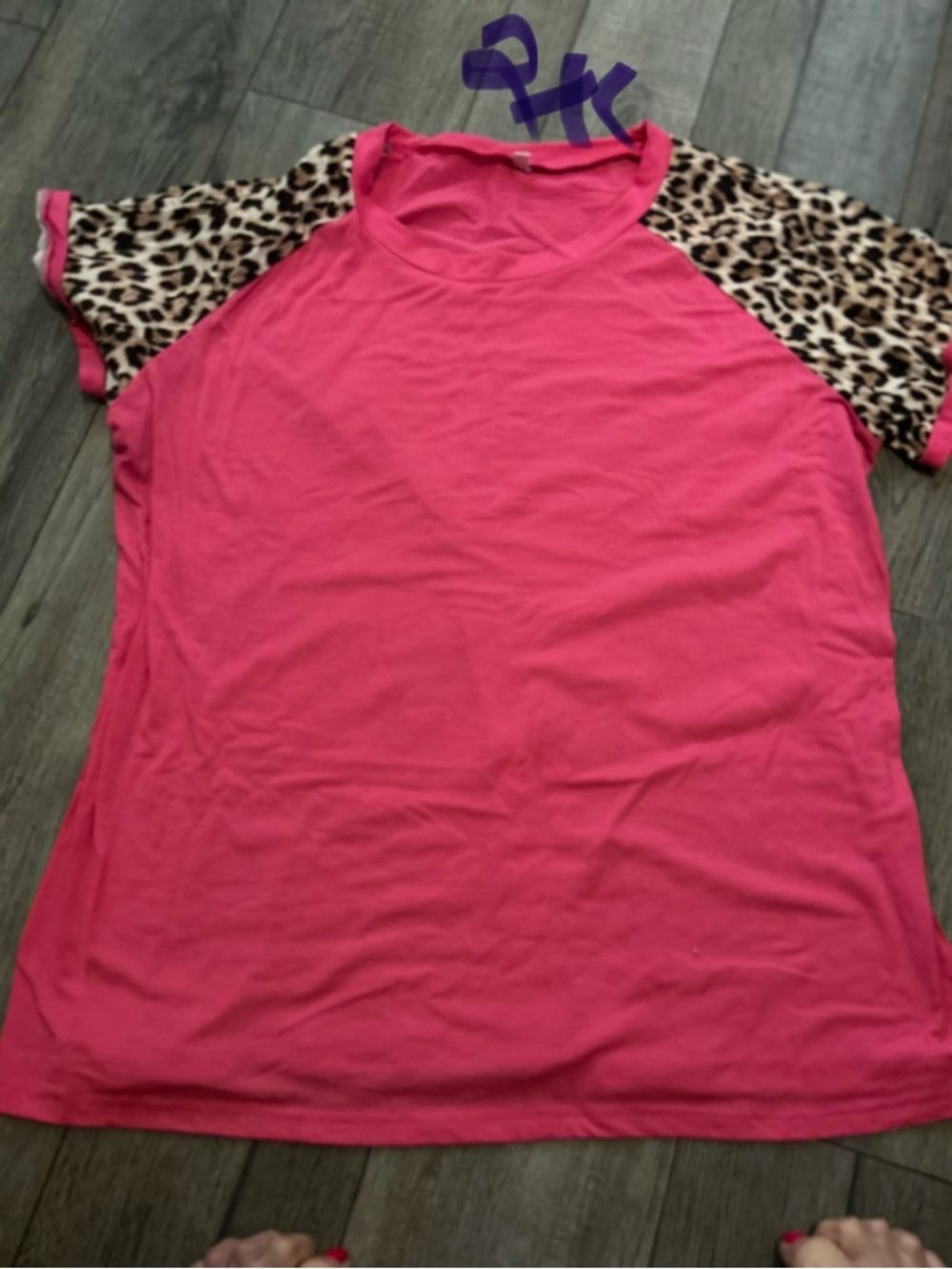Women’s Pink Raglan Top with Leopard Print Sleeves